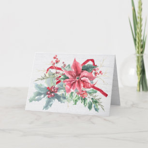 Christmas Poinsettia Bouquet auf Holz Feiertagskarte