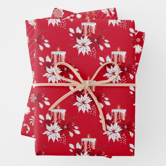 Christmas Poinsettia Bow Candy Cane Candle Red Geschenkpapier Set (Beispiel)