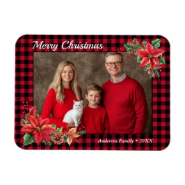 Christmas Poinsettia Buffalo Kariertes Foto Magnet