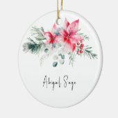 Christmas Poinsettia Evergreen Floral Bible Verse Keramik Ornament (Links)