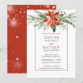 Christmas Poinsettia Evergreens Garland Wedding | Einladung