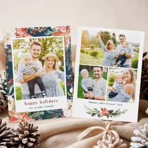 Christmas Poinsettia Floral 4 Fotos Collage Feiertagskarte