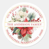 Christmas Poinsettia Floral Bouquet Rücksendeadres Runder Aufkleber (Vorderseite)