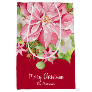 Christmas Poinsettia Floral Holiday Red Mittlere Geschenktüte