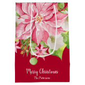 Christmas Poinsettia Floral Holiday Red Mittlere Geschenktüte (Rückseite)