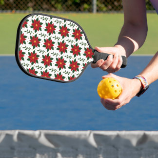 Christmas Poinsettia Floral Pattern | Red Green Pickleball Schläger