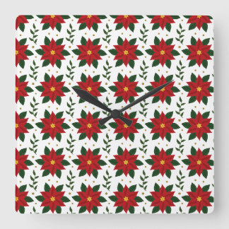 Christmas Poinsettia Floral Pattern | Red Green Quadratische Wanduhr