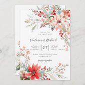 Christmas Poinsettia floral Wedding Invitation Einladung (Vorne/Hinten)
