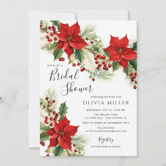 Christmas Poinsettia Flowers Bridal Shower Einladung (Vorderseite)