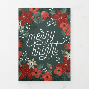 Christmas Poinsettia Foliage Holiday Tri Fold Dreifach Gefaltete Karte