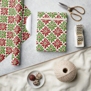 Christmas Poinsettia Funky Blume Rot und Grün Geschenkpapier