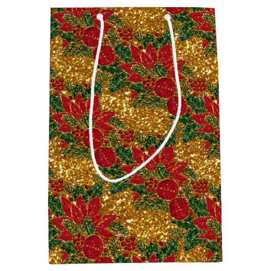 Christmas Poinsettia-GIFT BAG, Gold-M Mittlere Geschenktüte (Vorderseite)