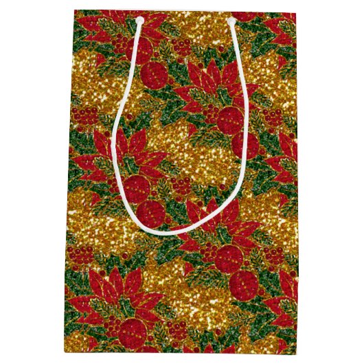Christmas Poinsettia-GIFT BAG, Gold-M Mittlere Geschenktüte (Rückseite)