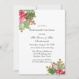 Christmas Poinsettia Gold Bridesmaids Luncheon Einladung