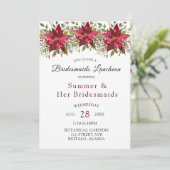 Christmas Poinsettia Greenery Bridesmaids Luncheon Einladung (Stehend Vorderseite)