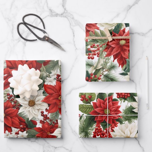 Christmas Poinsettia – Holiday Floral Design Geschenkpapier Set (Vorderseite)