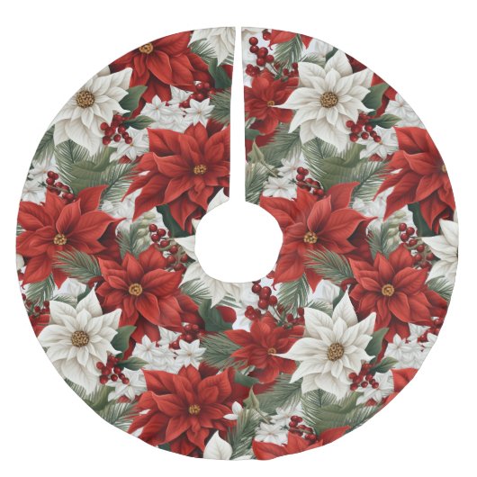 Christmas Poinsettia – Holiday Floral Design Polyester Weihnachtsbaumdecke (Vorderseite)