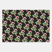 CHRISTMAS POINSETTIA, HOLLY, CANDY CANE on BLACK Geschenkpapier Set (Vorderseite 3)