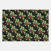 CHRISTMAS POINSETTIA, HOLLY, CANDY CANE on BLACK Geschenkpapier Set (Vorderseite 2)