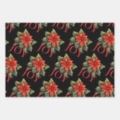 CHRISTMAS POINSETTIA, HOLLY, CANDY CANE on BLACK Geschenkpapier Set (Vorderseite)