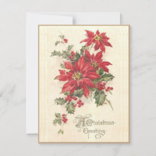 Christmas Poinsettia Holly Vintag Red Holiday Feiertagskarte