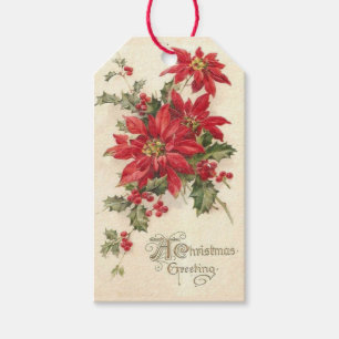 Christmas Poinsettia Holly Vintag Red Holiday Geschenkanhänger
