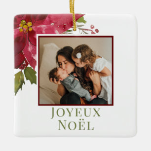 Christmas Poinsettia Joyeux Noël Holiday Foto Keramikornament