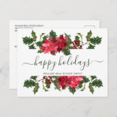 Christmas Poinsettia Mistletoe Unternehmensgrüße Feiertagspostkarte (Vorne/Hinten)