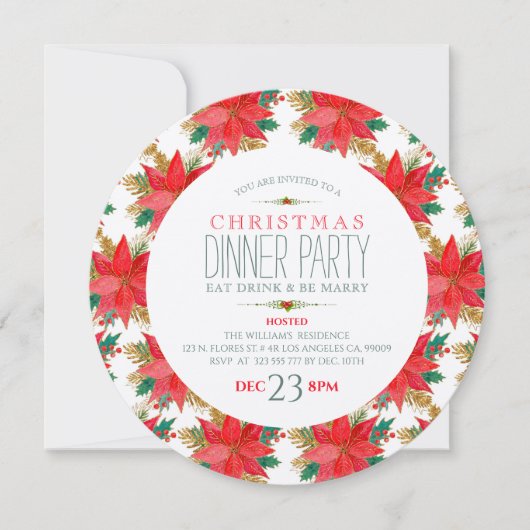 Christmas Poinsettia Pattern Einladung (Vorderseite)