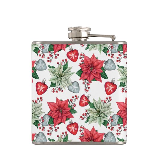 Christmas Poinsettia Pattern Flachmann (Rückseite)