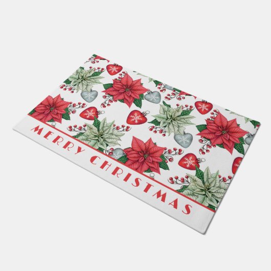 Christmas Poinsettia Pattern Fußmatte (Schrägansicht)