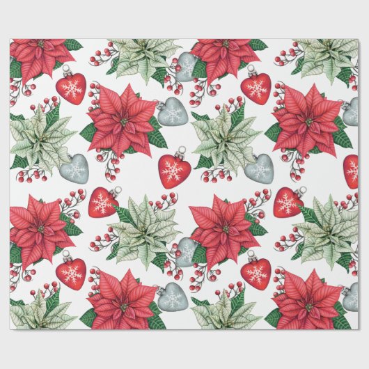 Christmas Poinsettia Pattern Geschenkpapier (Flach)