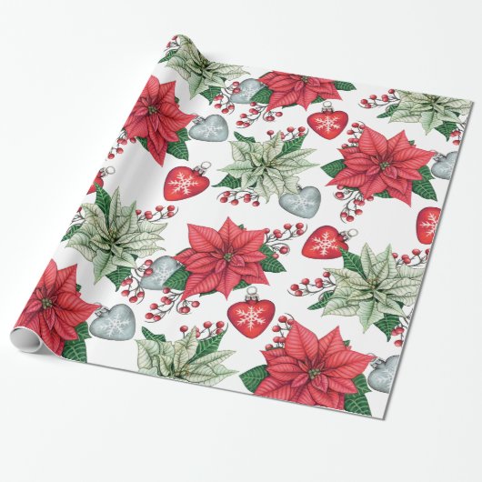 Christmas Poinsettia Pattern Geschenkpapier (Ungerollt)