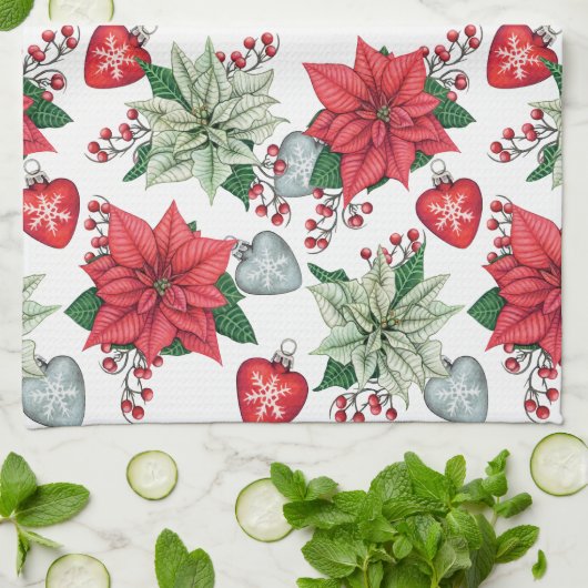 Christmas Poinsettia Pattern Geschirrtuch (Gefaltet)