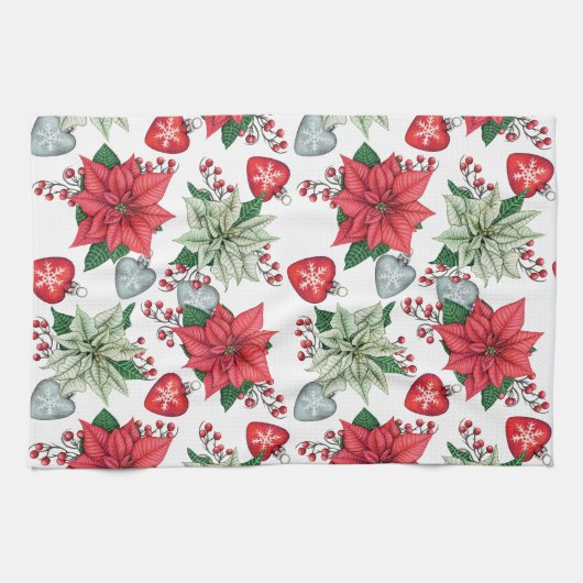 Christmas Poinsettia Pattern Geschirrtuch (Horizontal)