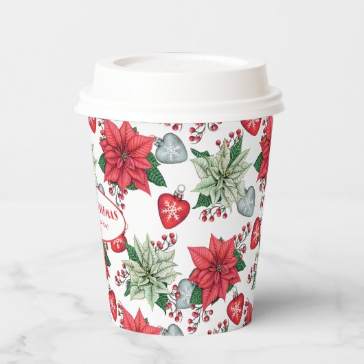 Christmas Poinsettia Pattern Pappbecher (Links)