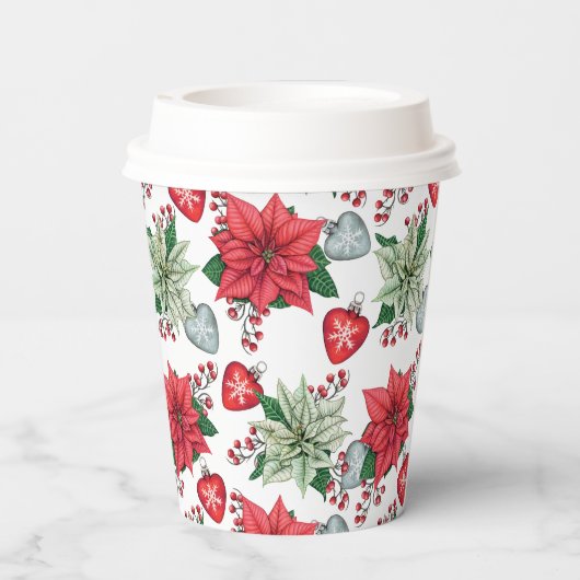 Christmas Poinsettia Pattern Pappbecher (Rückseite)