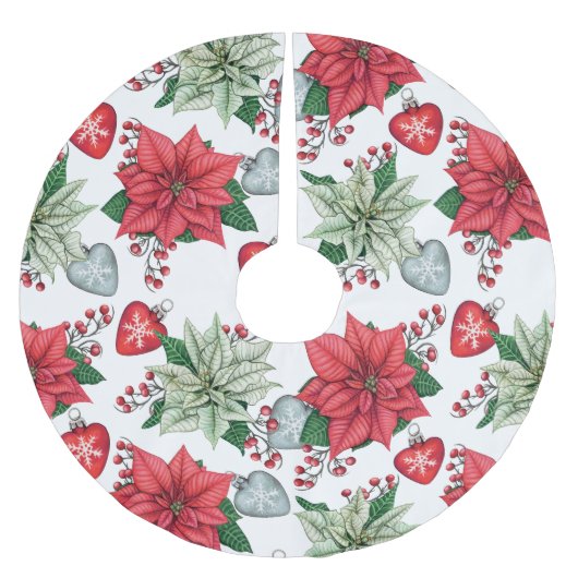 Christmas Poinsettia Pattern Polyester Weihnachtsbaumdecke (Vorderseite)