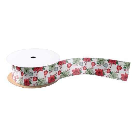 Christmas Poinsettia Pattern Satinband (Spule)
