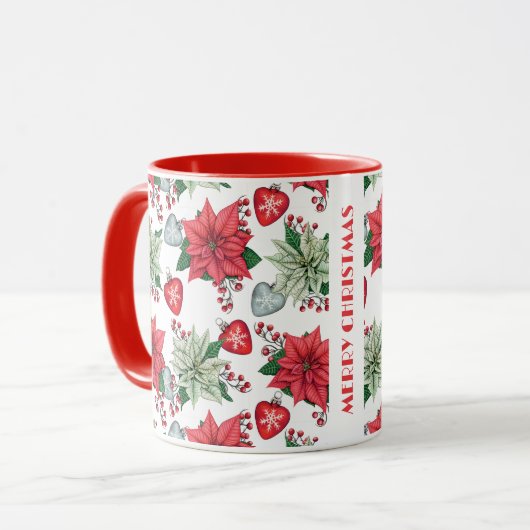 Christmas Poinsettia Pattern Tasse (Vorderseite Links)