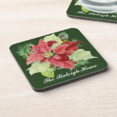 Christmas Poinsettia Pine Cone Geschenk Personalis Untersetzer (Linke Seite)