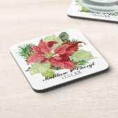 Christmas Poinsettia Pine Cone Geschenk Personalis Untersetzer (Linke Seite)