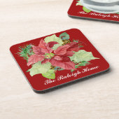 Christmas Poinsettia Pine Cone Geschenk Personalis Untersetzer (Linke Seite)