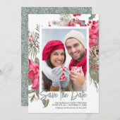 Christmas Poinsettia Red Floral Holly Pine Save The Date (Vorne/Hinten)