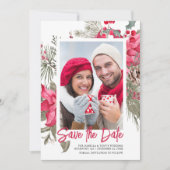 Christmas Poinsettia Red Floral Holly Pine Save The Date (Vorderseite)