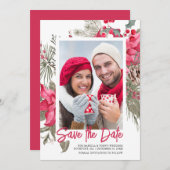 Christmas Poinsettia Red Floral Holly Pine Save The Date (Vorne/Hinten)