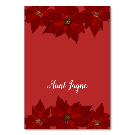 Christmas Poinsettia Red Tented Platzkarten Tischnummer (Vorderseite)