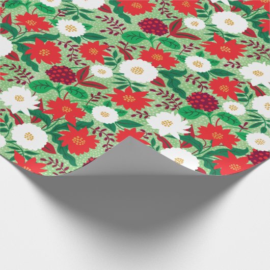 Christmas Poinsettia Red White Floral Monogram Geschenkpapier (Ecke)