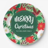 Christmas Poinsettia Red White Floral Monogram Pappteller (Vorderseite)