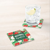 Christmas Poinsettia Red White Floral Monogram Rechteckiger Pappuntersetzer (Vor Ort)